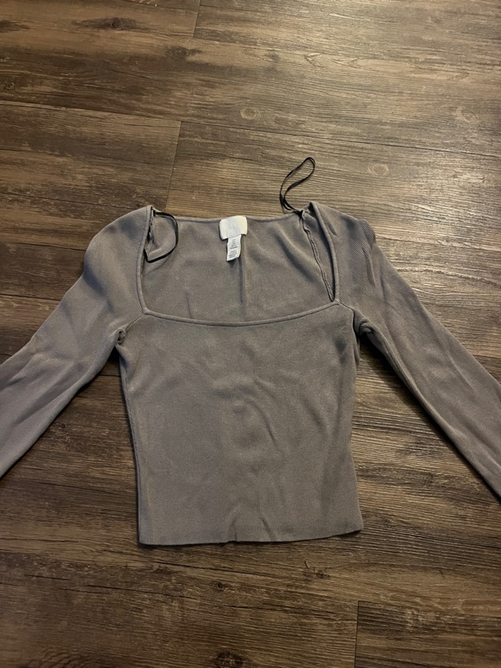 H&M Gray Square Neck Long-Sleeve Top